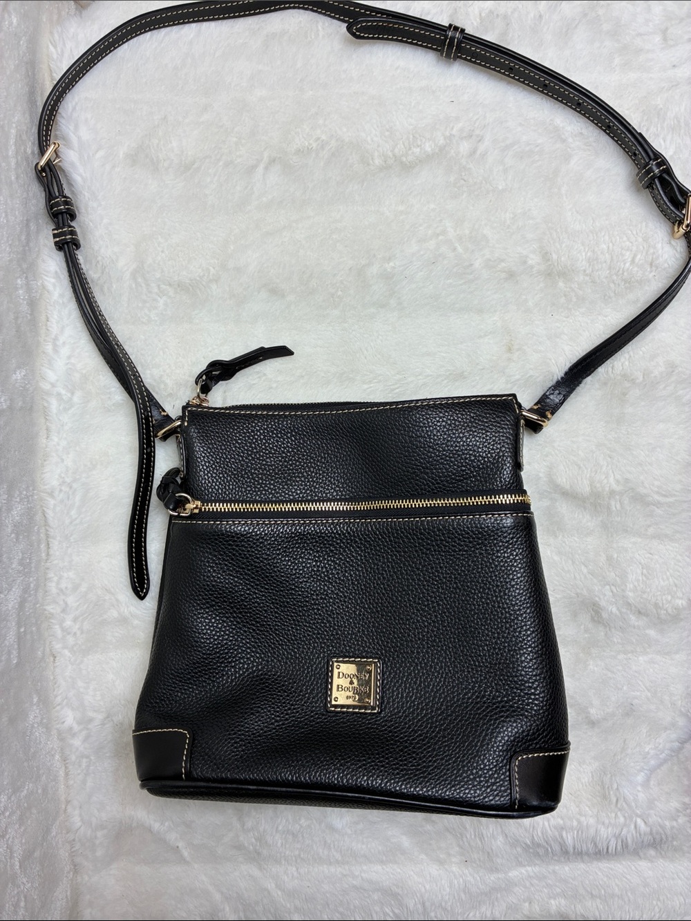 Dooney & Bourke Black Pebbled Leather Crossbody with Gold Hardware